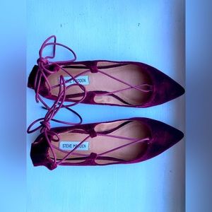 Steve Madden Lecrew burgundy Velvet Lace up flats in size 7.5. Like new!